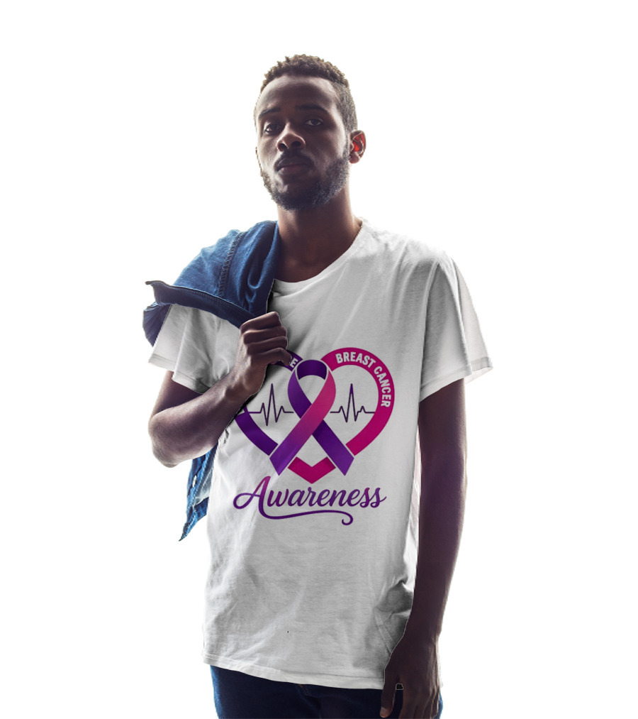Domestic Violence And Breast Cancer Awareness Heart Ribbon Purple Pink T-Shirt