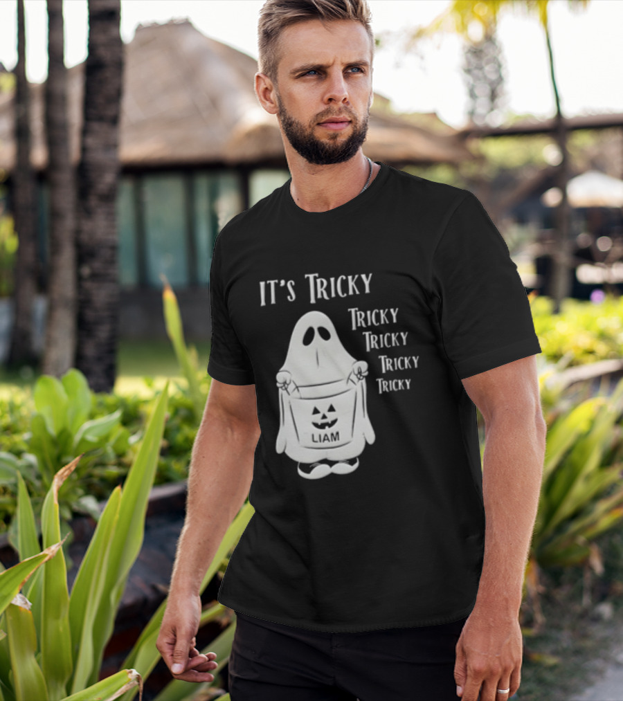 It's Tricky Ghost Holding Jack O Lantern Bucket Halloween T-Shirt