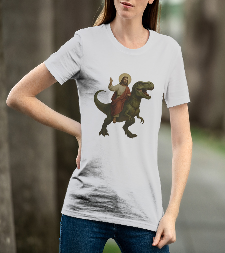 Jesus Riding Tyrannosaurus Rex Dinosaur T-Shirt
