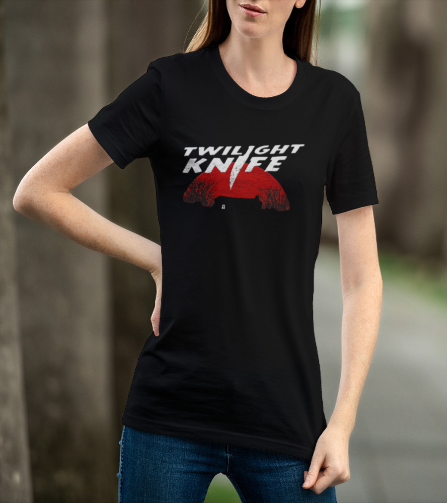 Twilight Knife Red Moon With Trees And House T-Shirt