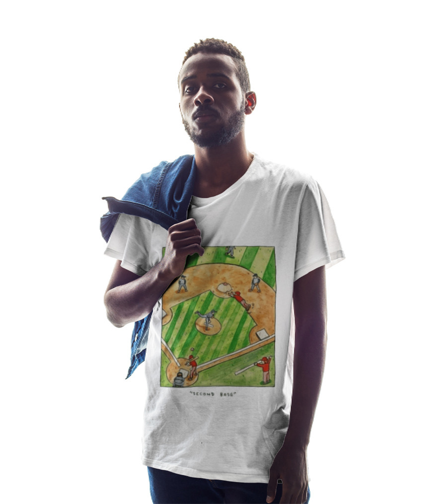 Second Base Baseball Cartoon Humor Action Play Scene T-Shirt