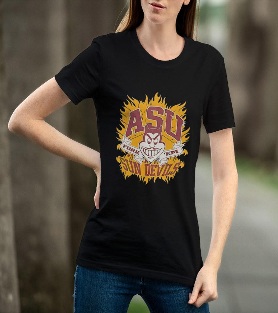 ASU Sun Devils Fork 'Em Arizona State University Fiery T-Shirt