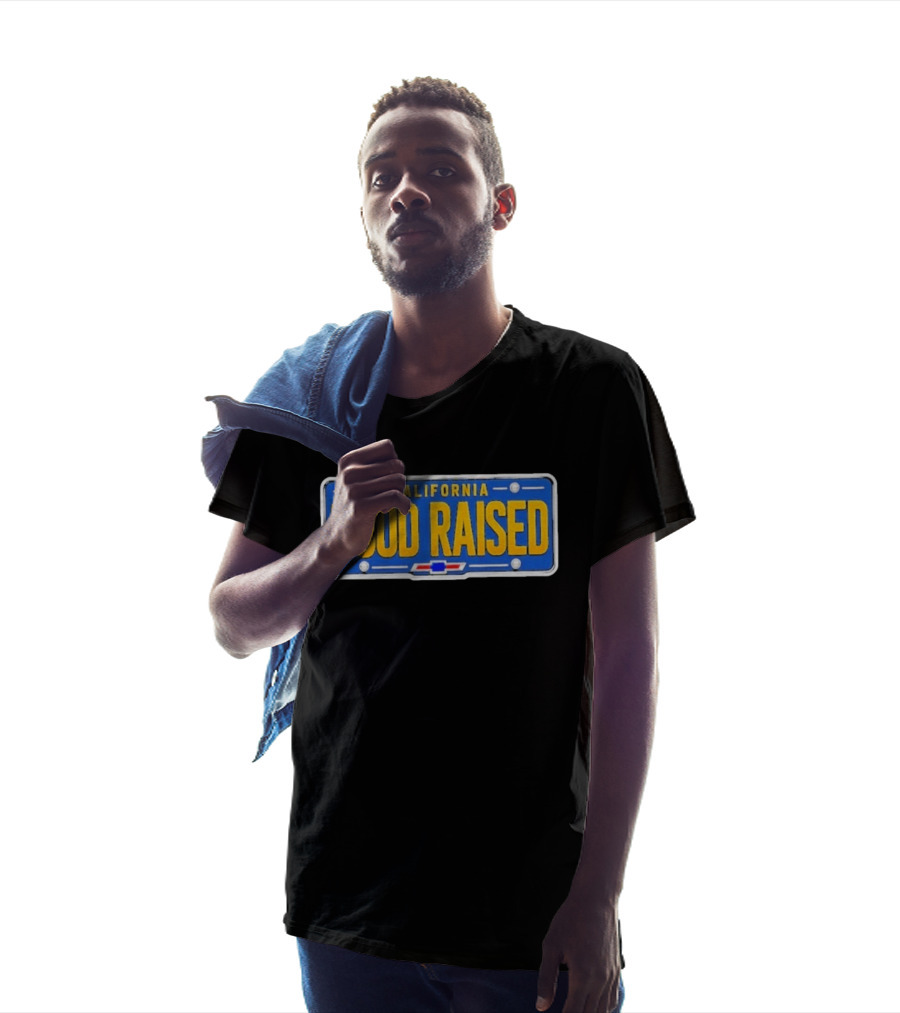 California Hood Raised Chevrolet License Plate Blue Yellow T-Shirt