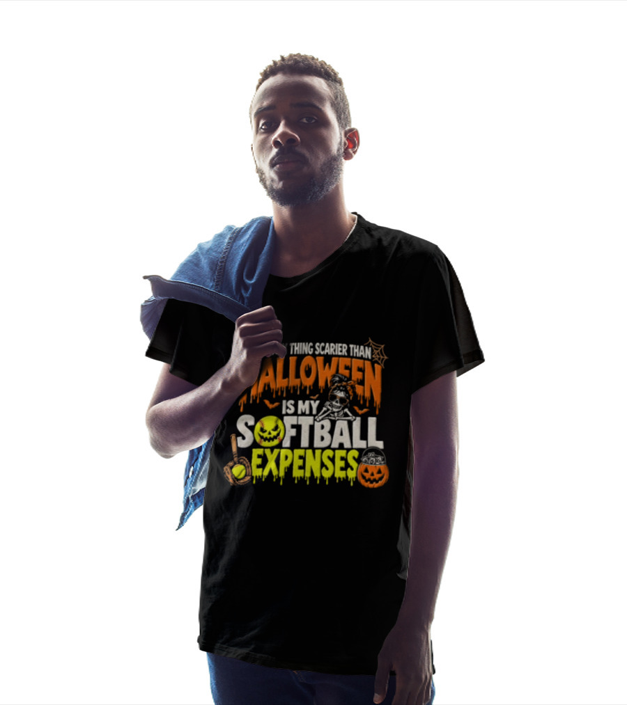 The Only Thing Scarier Than Halloween Is My Softball Expenses Skeletal Humor With Pumpkins T-Shirt