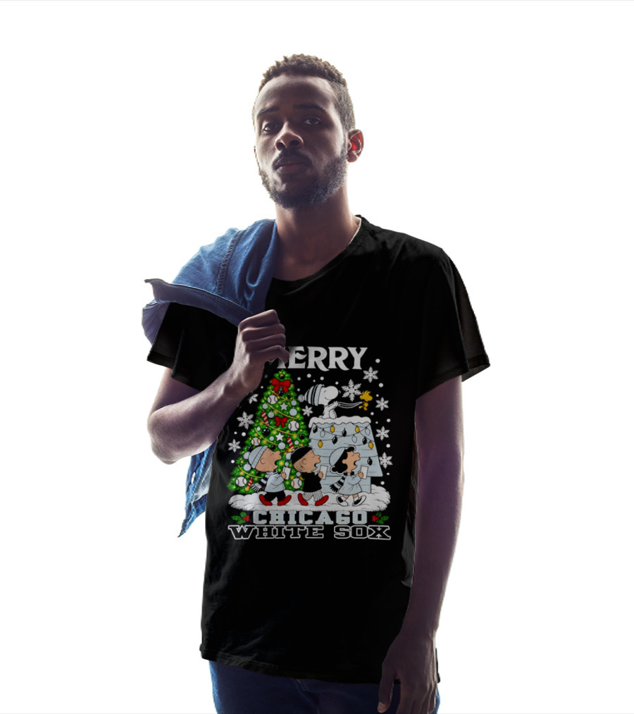 Merry Christmas Peanuts Chicago White Sox Snoopy Woodstock Holiday T-Shirt