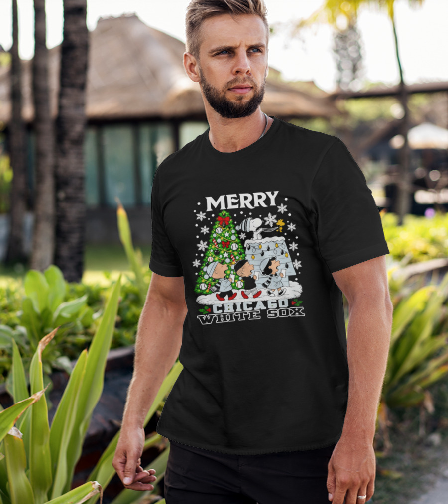 Merry Christmas Peanuts Chicago White Sox Snoopy Woodstock Holiday T-Shirt