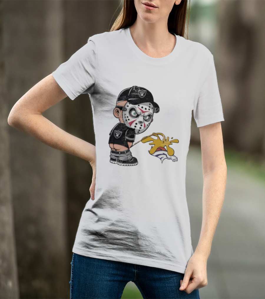 Las Vegas Raiders Jason Voorhees Piss On Denver Broncos Rivalry Humor Sports Fan T-Shirt