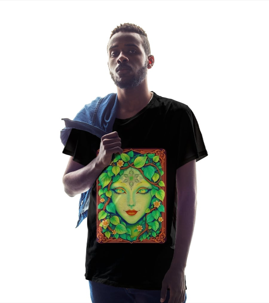 Dream Creations Enchanted Green Forest Goddess With Floral Accents T-Shirt