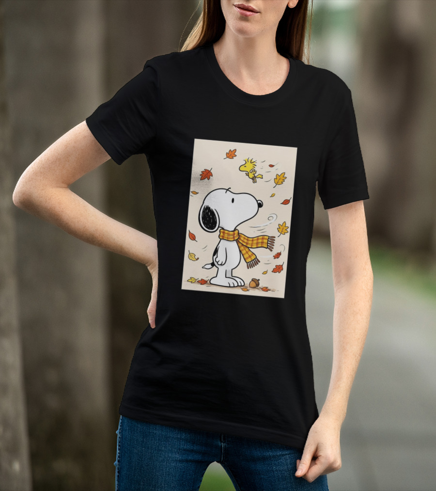 It's Officially Fall With Snoopy And Woodstock Celebrating Autumn Leaves T-Shirt