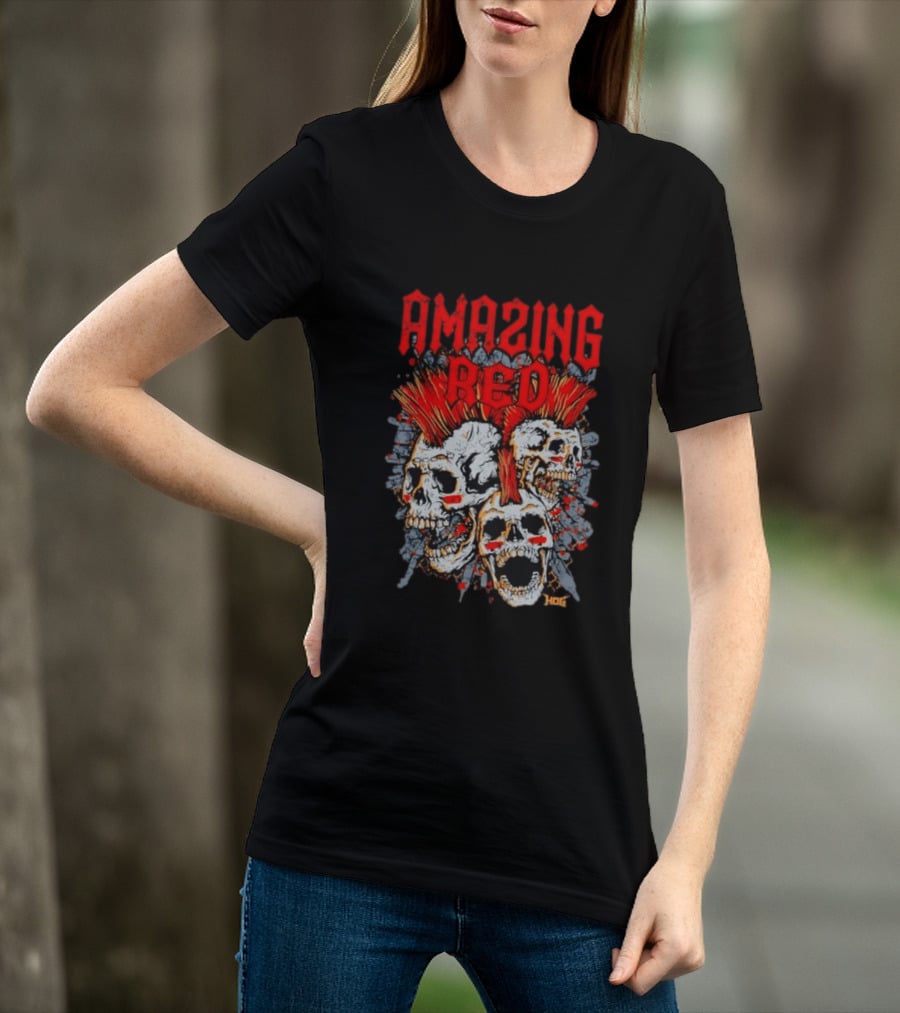 Amazing Red Hog Skulls Mohawk Trio T-Shirt