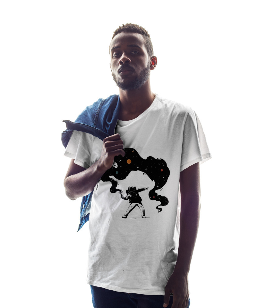 Astronaut Hurling Colorful Galaxy Nebula Space Visualization T-Shirt