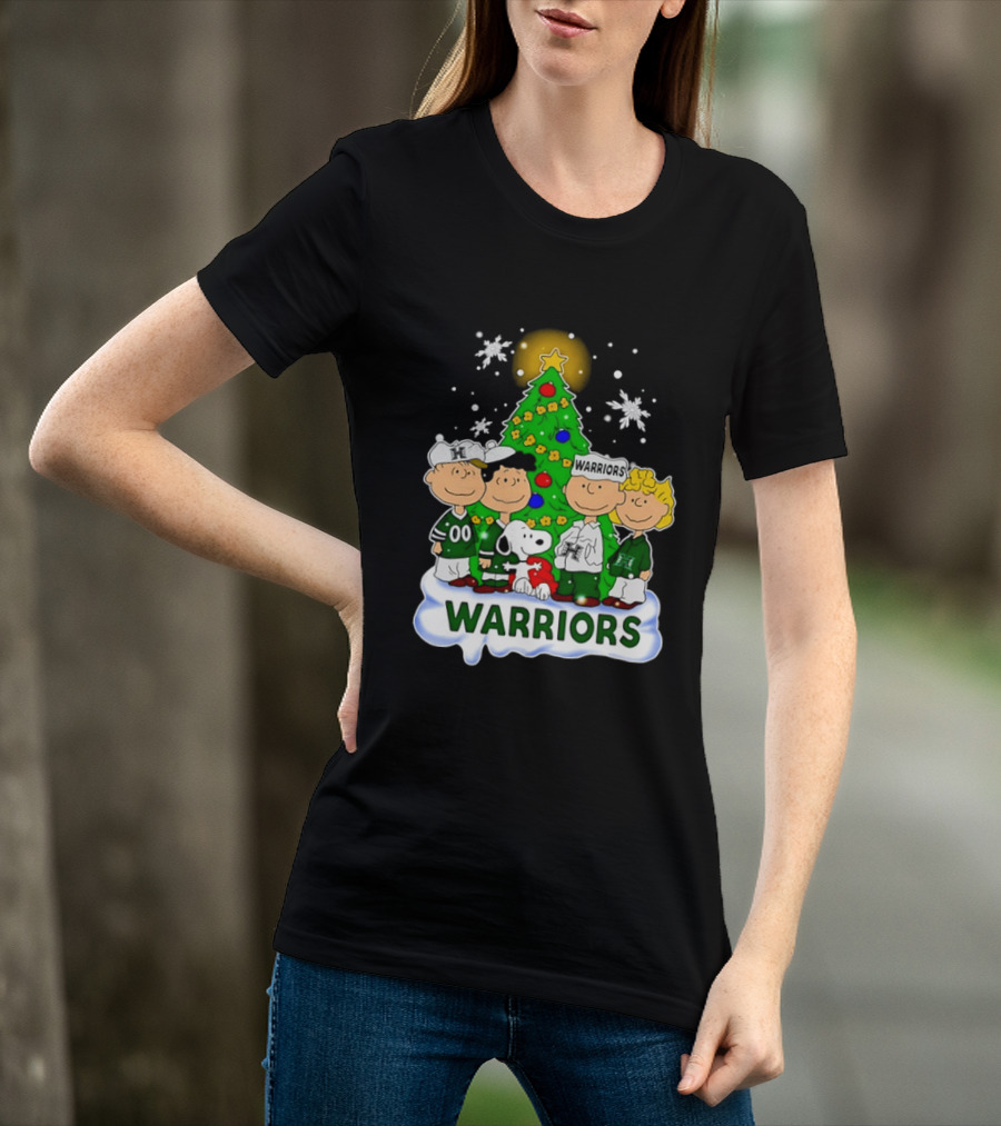 Peanuts Characters Hawaii Warriors Christmas Tree Snoopy Charlie Brown Holiday Snowflakes T-Shirt
