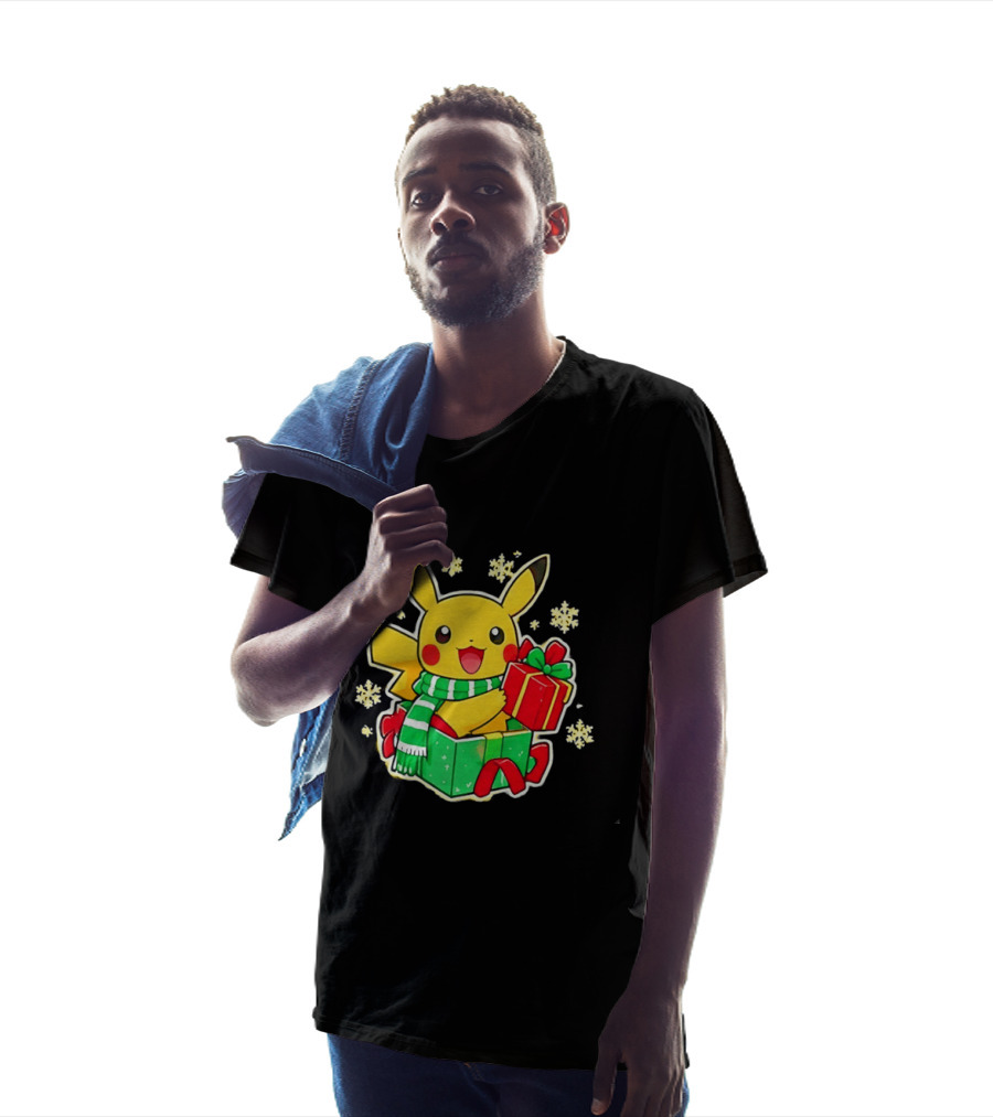 Pikachu Christmas Scarf With Gift Box Pokemon Holiday T-Shirt