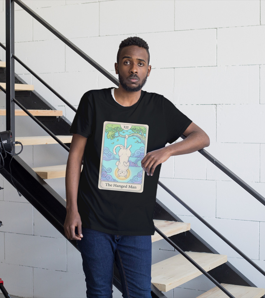 The Hanged Man Tarot Card XII With Cat And Tree T-Shirt