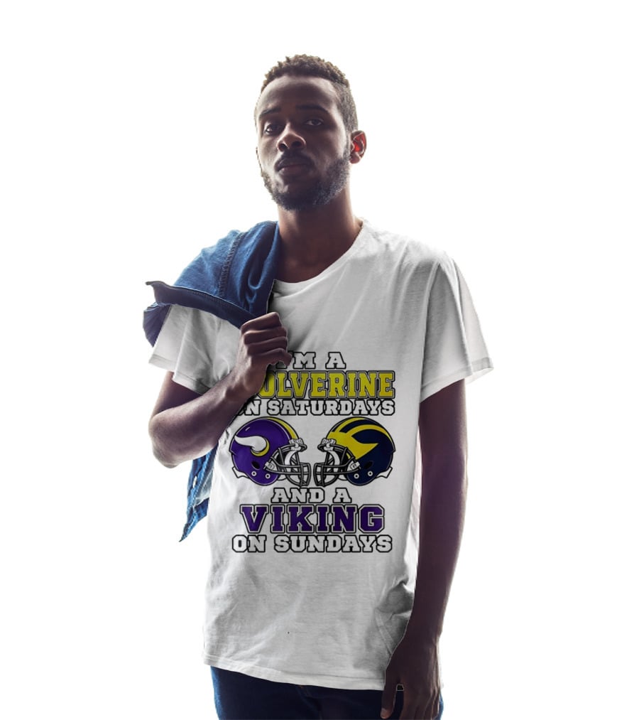 I'm A Wolverine On Saturdays And A Viking On Sundays Helmet T-Shirt
