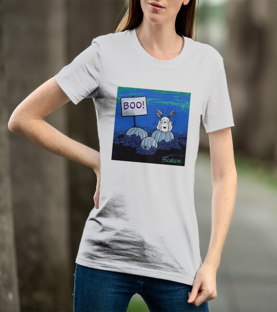 BOO Snoopy Pumpkin Patch Season Halloween Scene By Schulz T-Shirt