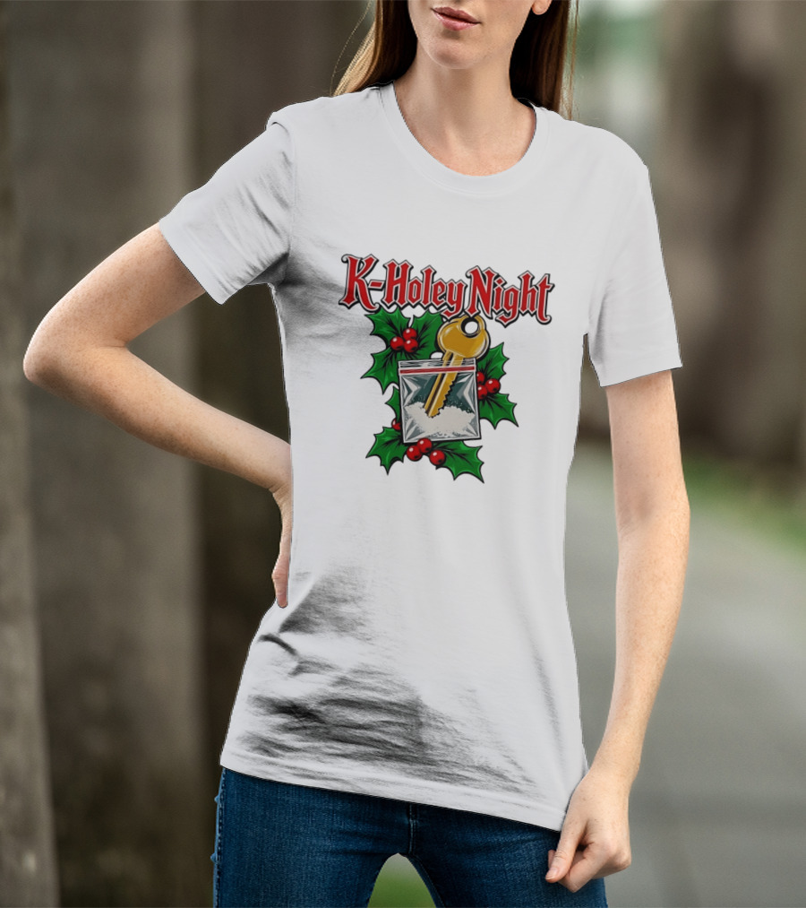 K Holey Night Christmas Holiday Festive Gold Key Holly Berries T-Shirt