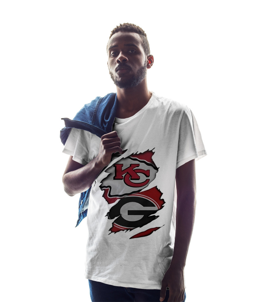 Kansas City Chiefs KC And Georgia Bulldogs G Torn Fabric T-Shirt