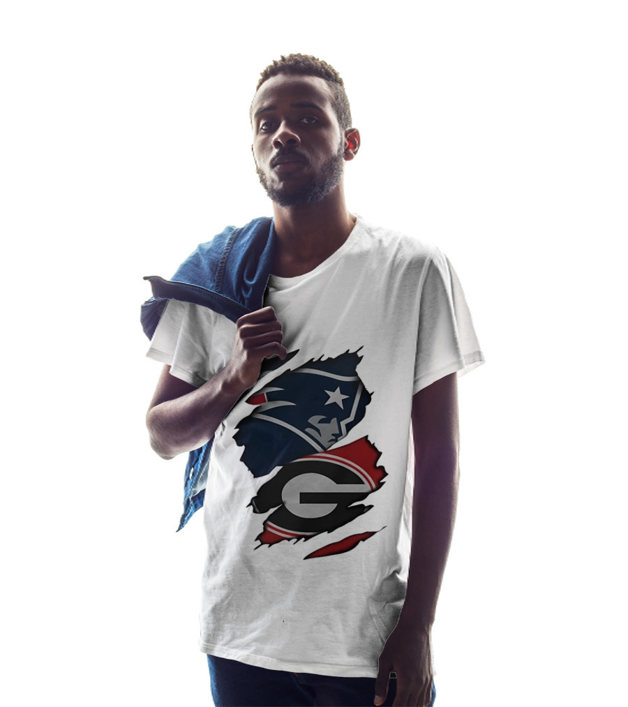 New England Patriots Georgia Bulldogs Torn Fabric T-Shirt