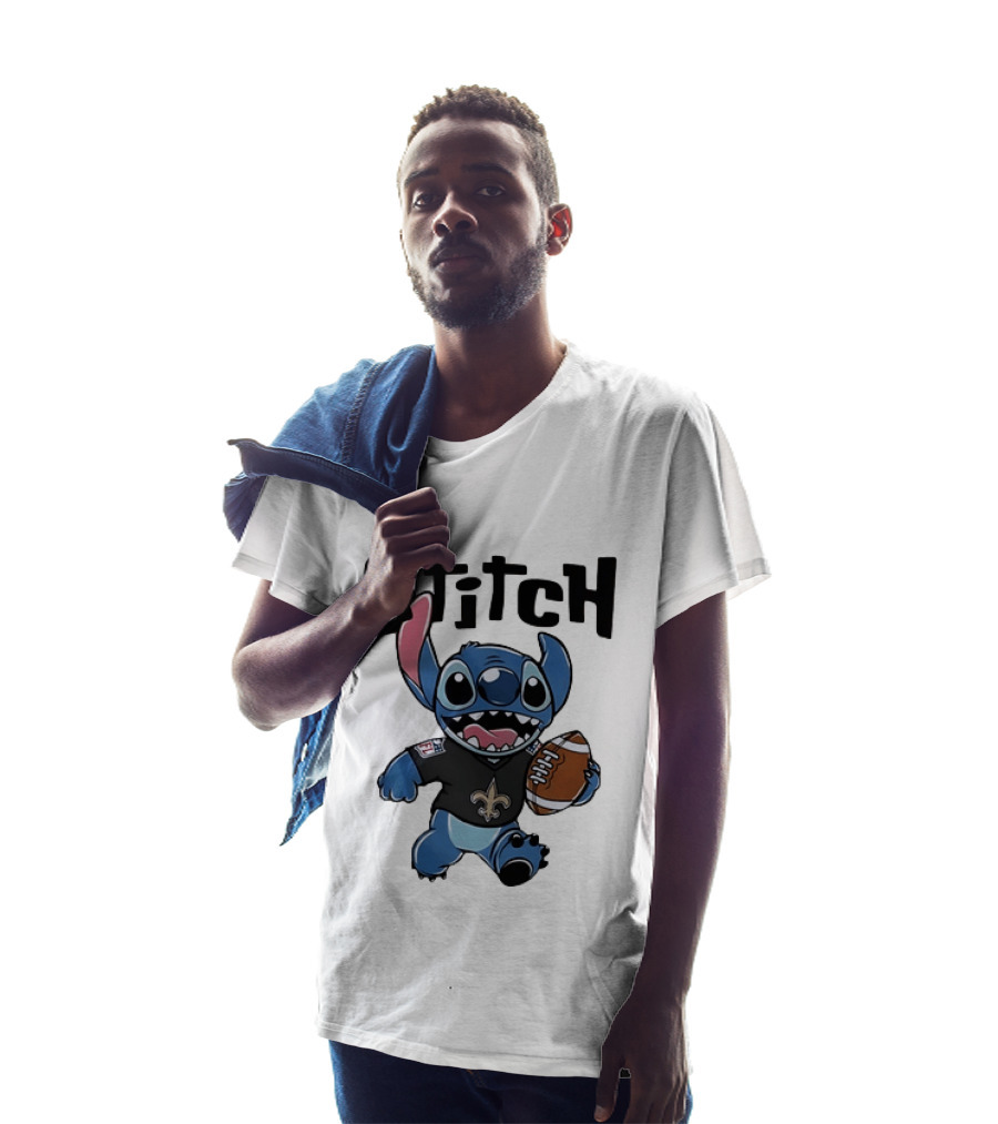 Stitch Carrying Football New Orleans Saints Disney T-Shirt
