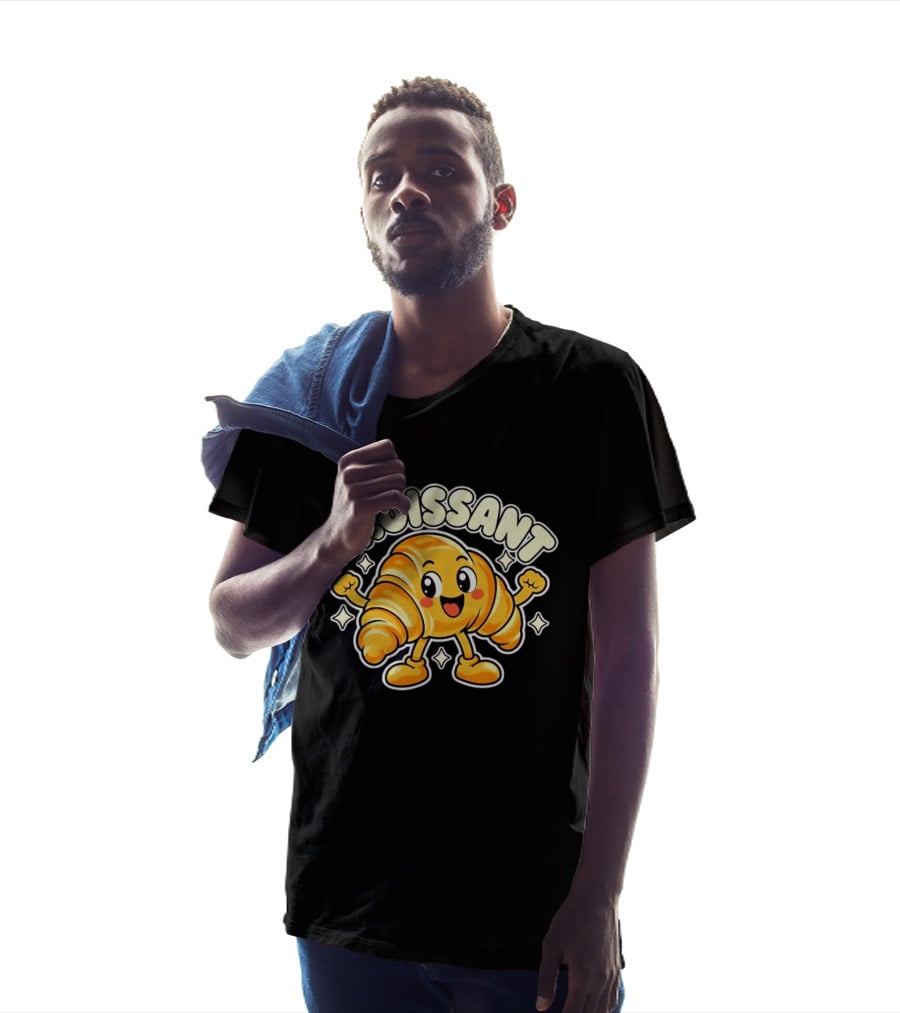 Croissant Happy Pastry Food Cartoon T-Shirt