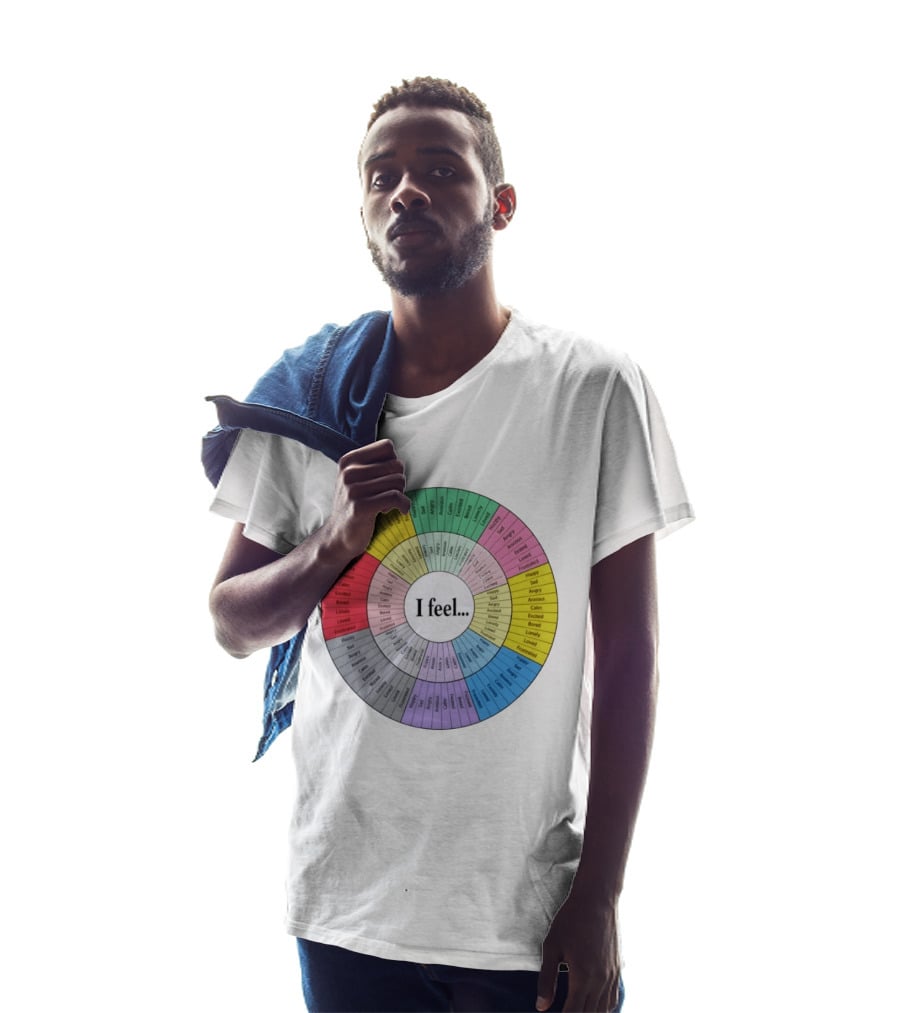 I Feel Emotion Wheel Chart Mental Health Happy Sad Angry Calm Anxious Excited Bored Loved Lonely Frustrated T-Shirt