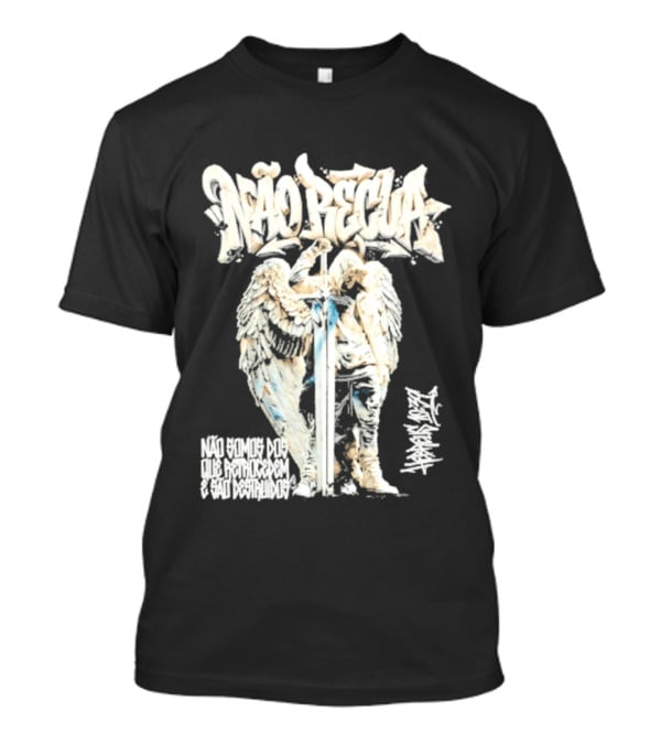 NÃO RECUA Angel Warrior Sword Faith Graffiti T-Shirt