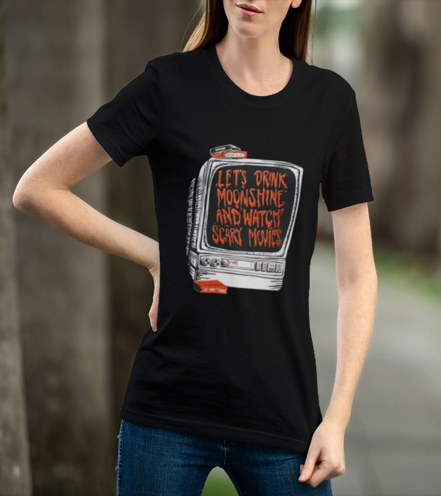 Ole Smoky Studios Vintage TV Lets Drink Moonshine And Scary Movies T-Shirt