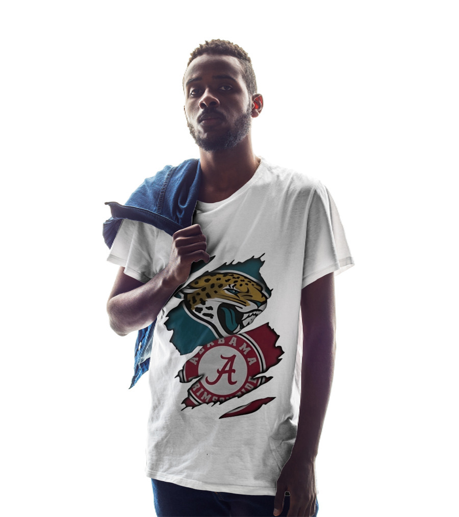 Jacksonville Jaguars Alabama Crimson Tide Ripped Skin Effect NCAA T-Shirt