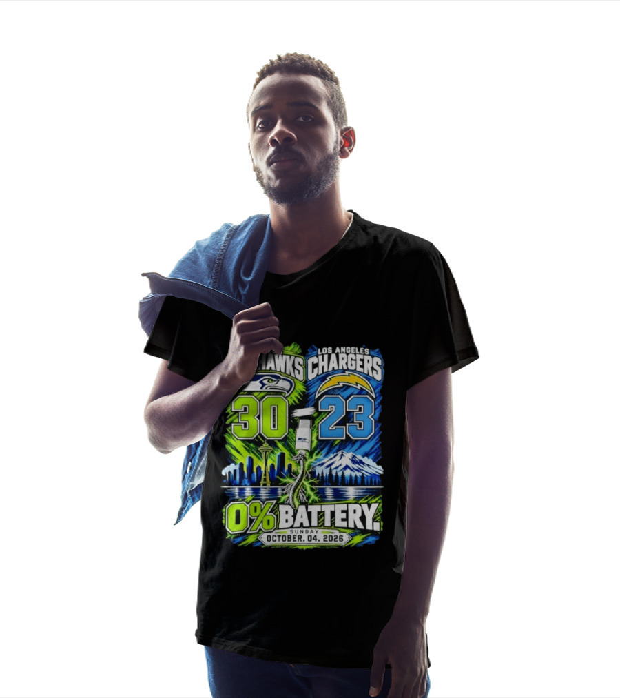 Seattle Seahawks Vs Los Angeles Chargers 30 23 Game 0% Battery October 4 2026 T-Shirt