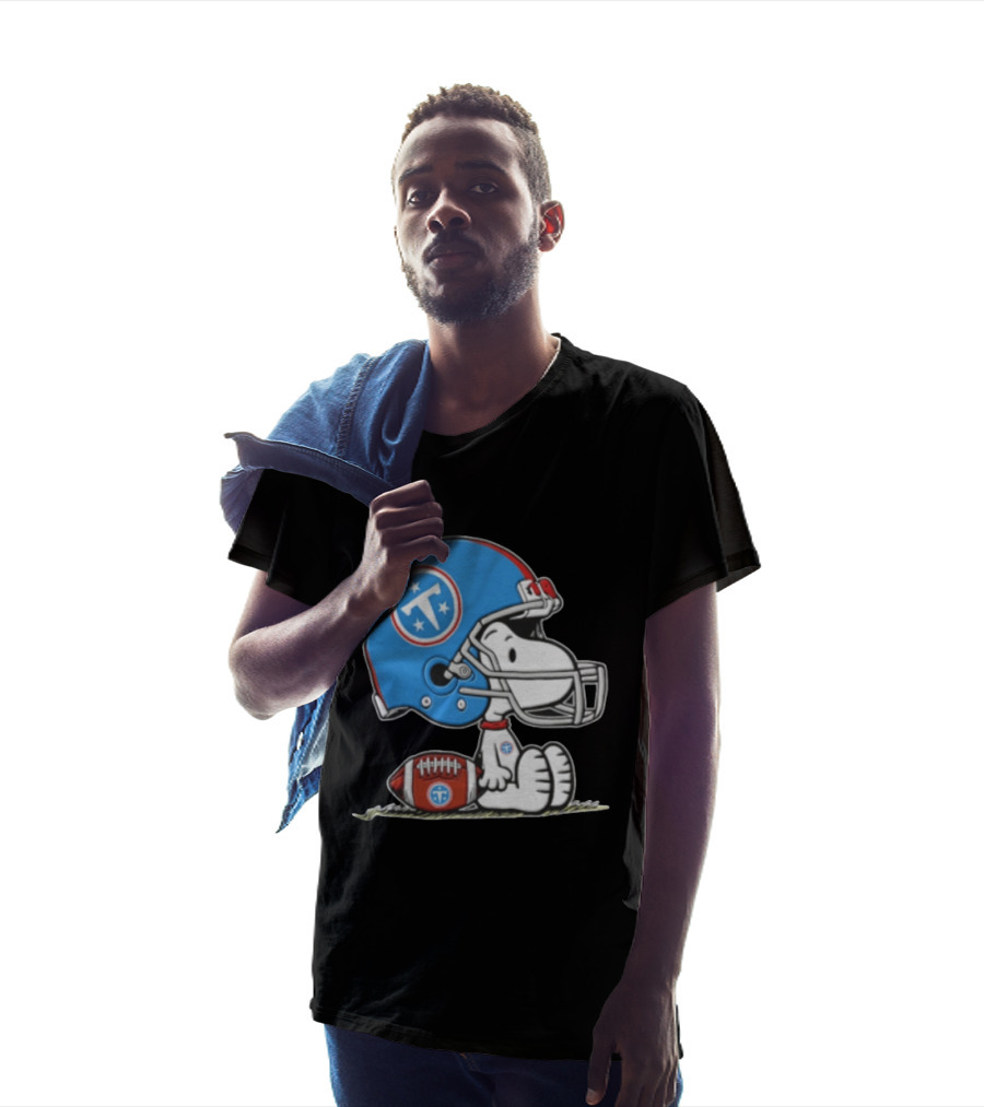 Snoopy Wearing Tennessee Titans Football Helmet Sitting With Football T-Shirt