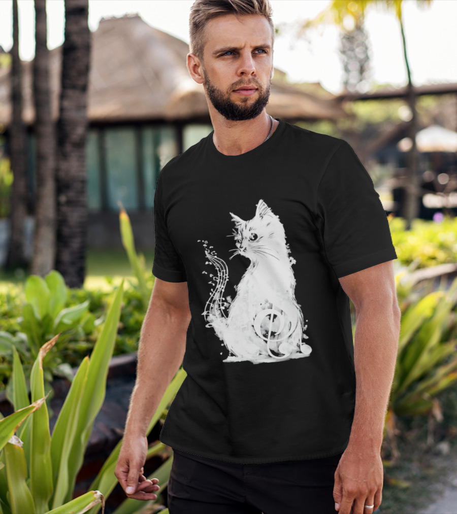 Musical Cat With Treble Clef And Notes T-Shirt