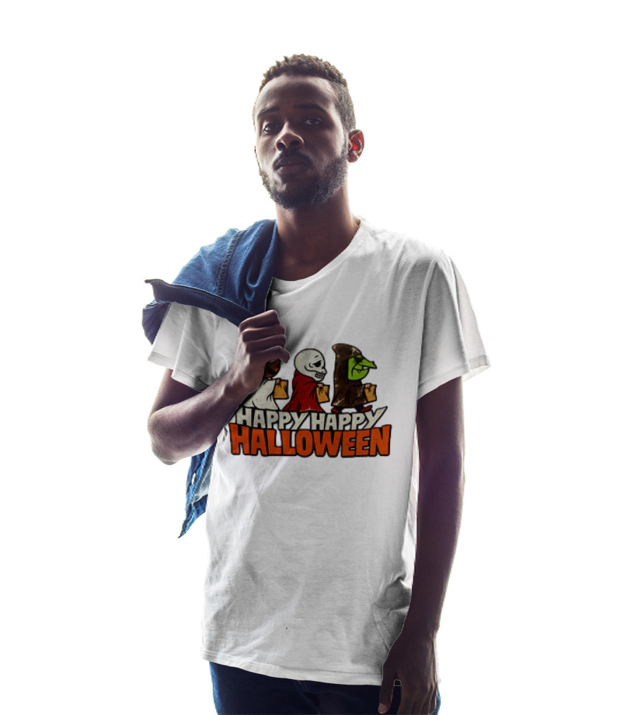 Halloween Happy Happy Halloween Pumpkin Head Skeleton Witch Trick Or Treating T-Shirt