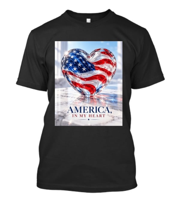 America In My Heart Flag Heart Glass T-Shirt