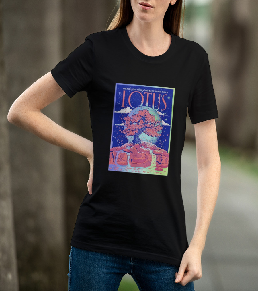 Lotus 2026 Tour By Benjamin Rumble March Tour Dates Illustration Cherry Blossom Moon T-Shirt