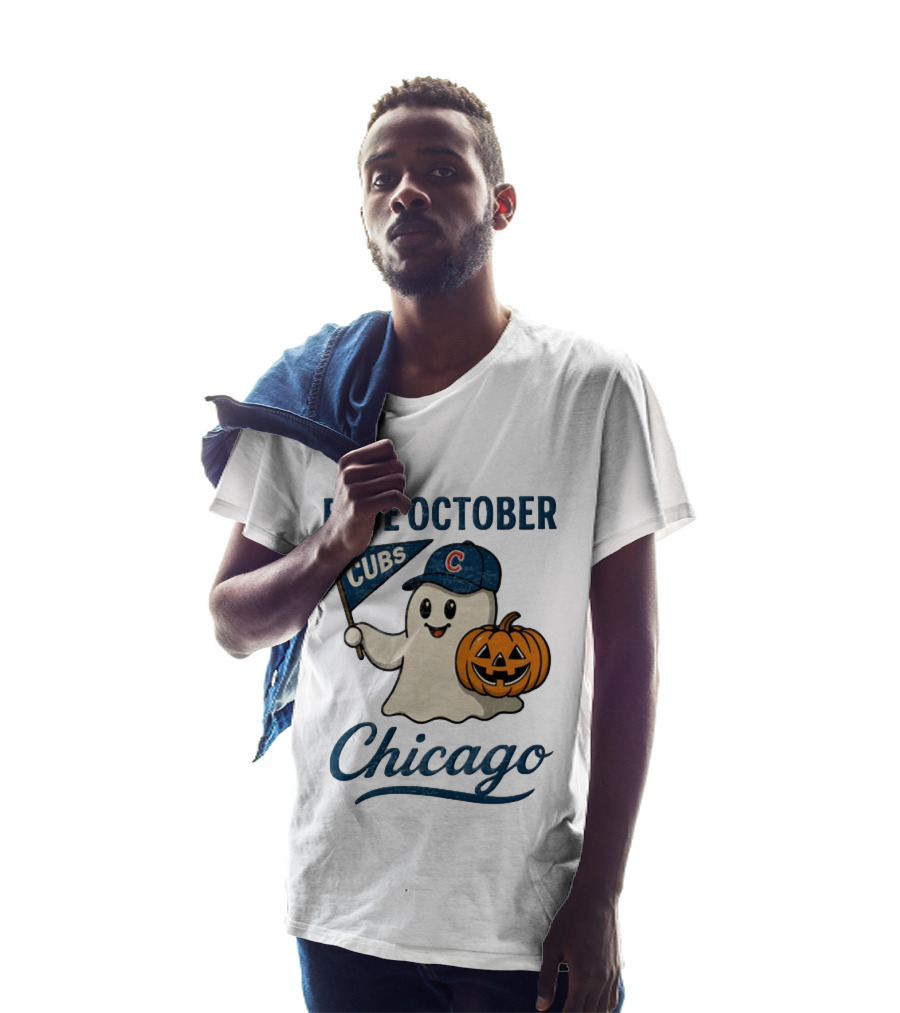 Chicago Cubs Blue October Halloween Ghost Pumpkin Baseball T-Shirt