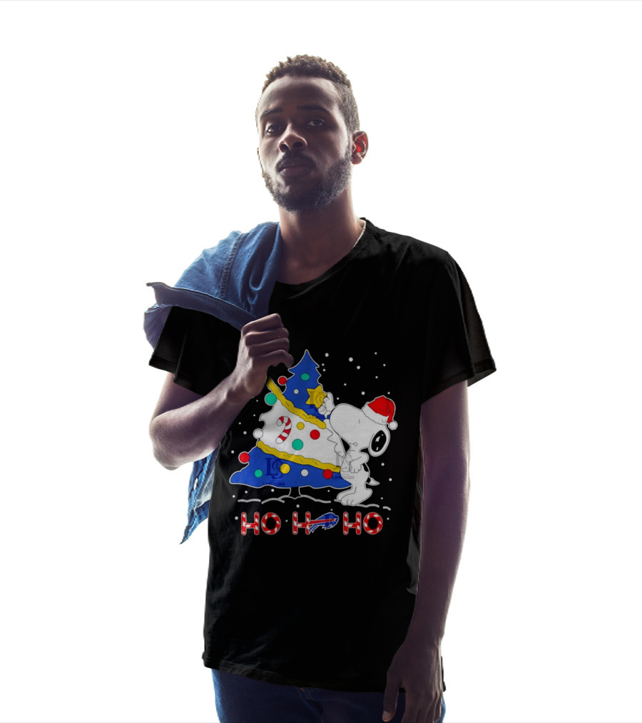 Snoopy Woodstock Buffalo Bills Christmas Tree Ho Ho Ho T-Shirt