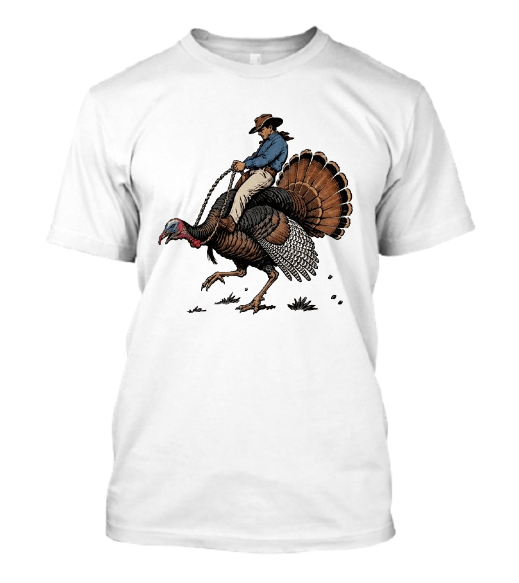 Cowboy Riding Turkey Thanksgiving Humor T-Shirt