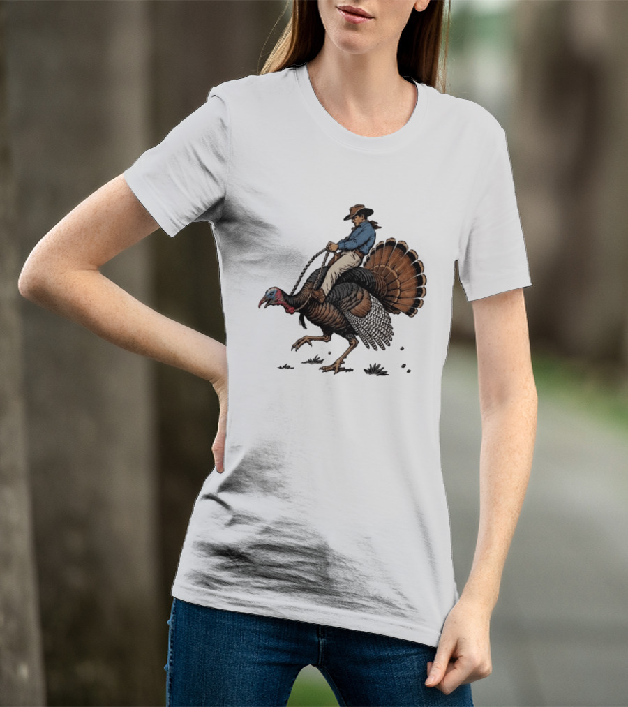 Cowboy Riding Turkey Thanksgiving Humor T-Shirt