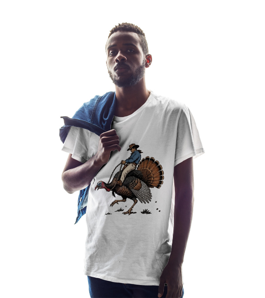 Cowboy Riding Turkey Thanksgiving Humor T-Shirt