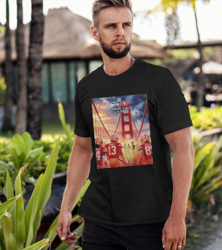 Seattle Seahawks Vs SF 49ers Purdy Kittle Battle Domingueo 11 Oct 22:26H Golden Gate Bridge Showdown T-Shirt