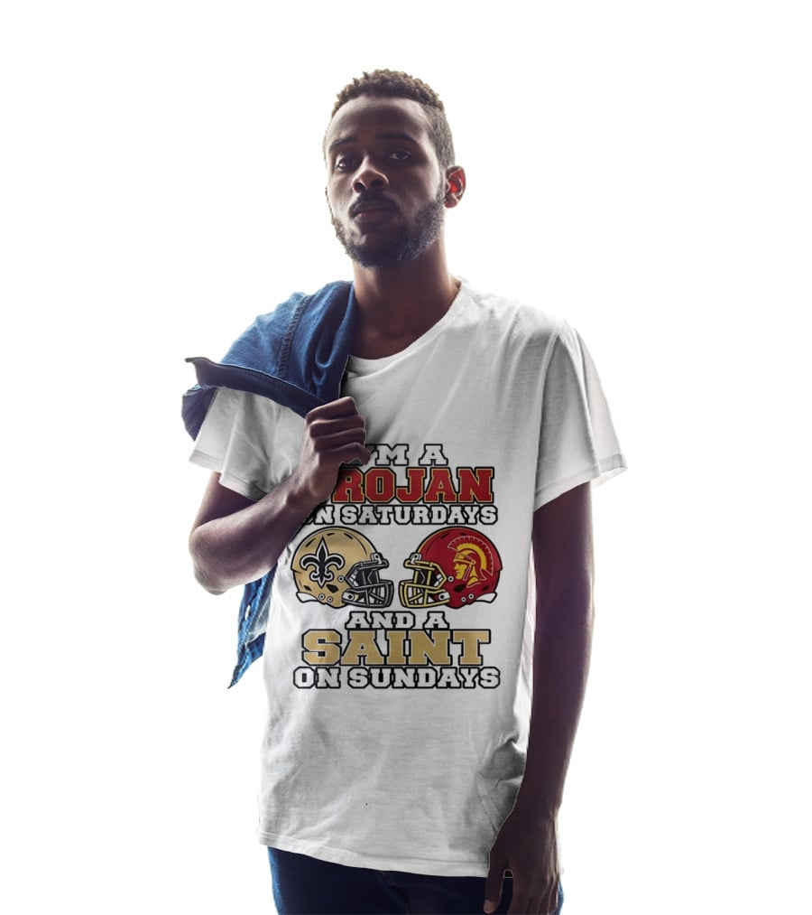 USC Trojans Saturdays New Orleans Saints Sundays Football Helmets T-Shirt