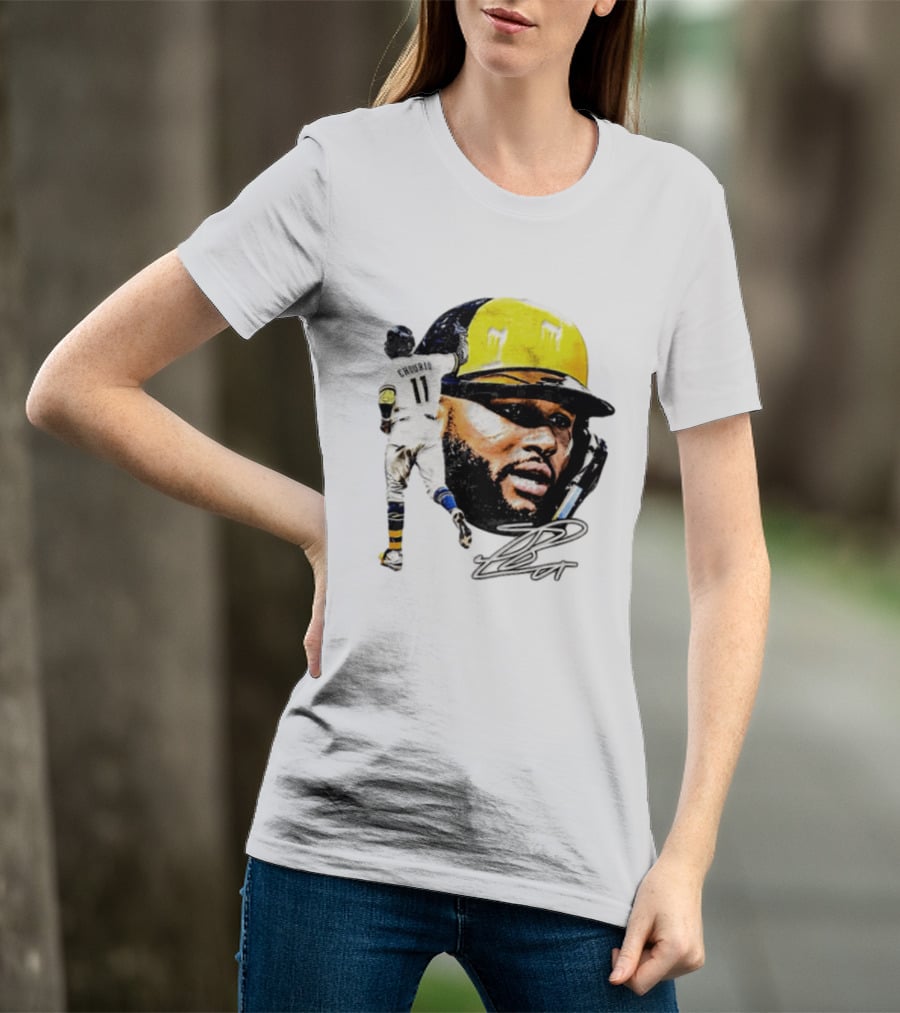 Jackson Chourio #11 Milwaukee Baseball Player Portrait And Signature T-Shirt