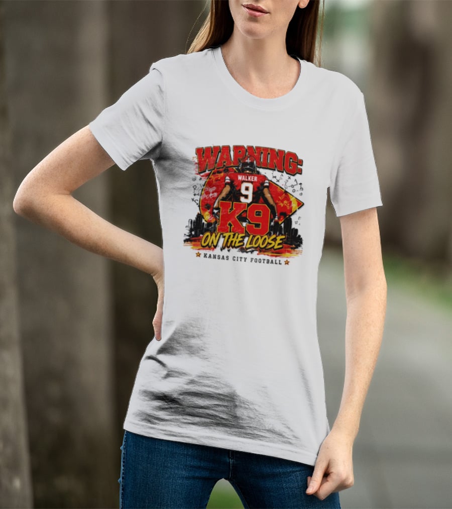 Warning K9 On The Loose 9 Kansas City Football T-Shirt