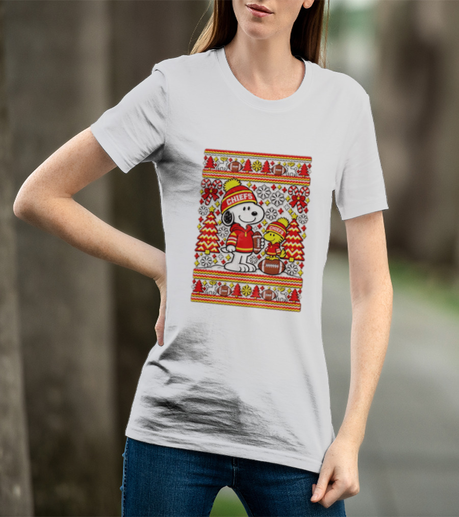 Kansas City Chiefs Snoopy Woodstock Christmas Football Sweater T-Shirt