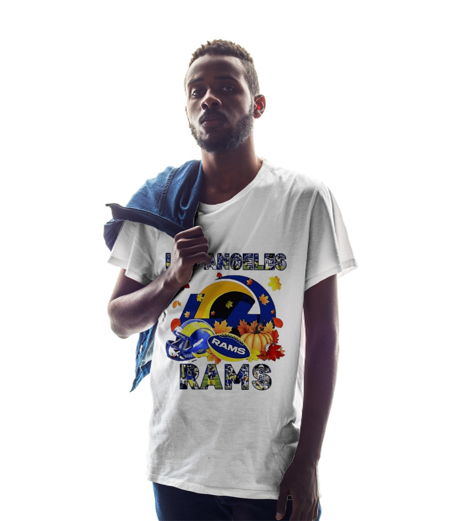 Los Angeles Rams Halloween Fall Football With Leaves And Pumpkin T-Shirt