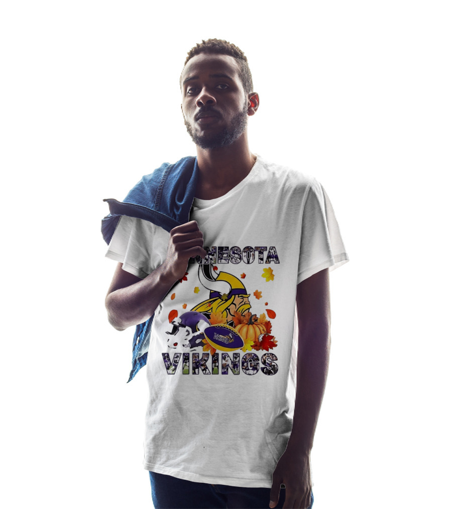Minnesota Vikings Autumn Football Halloween Leaves Pumpkin T-Shirt