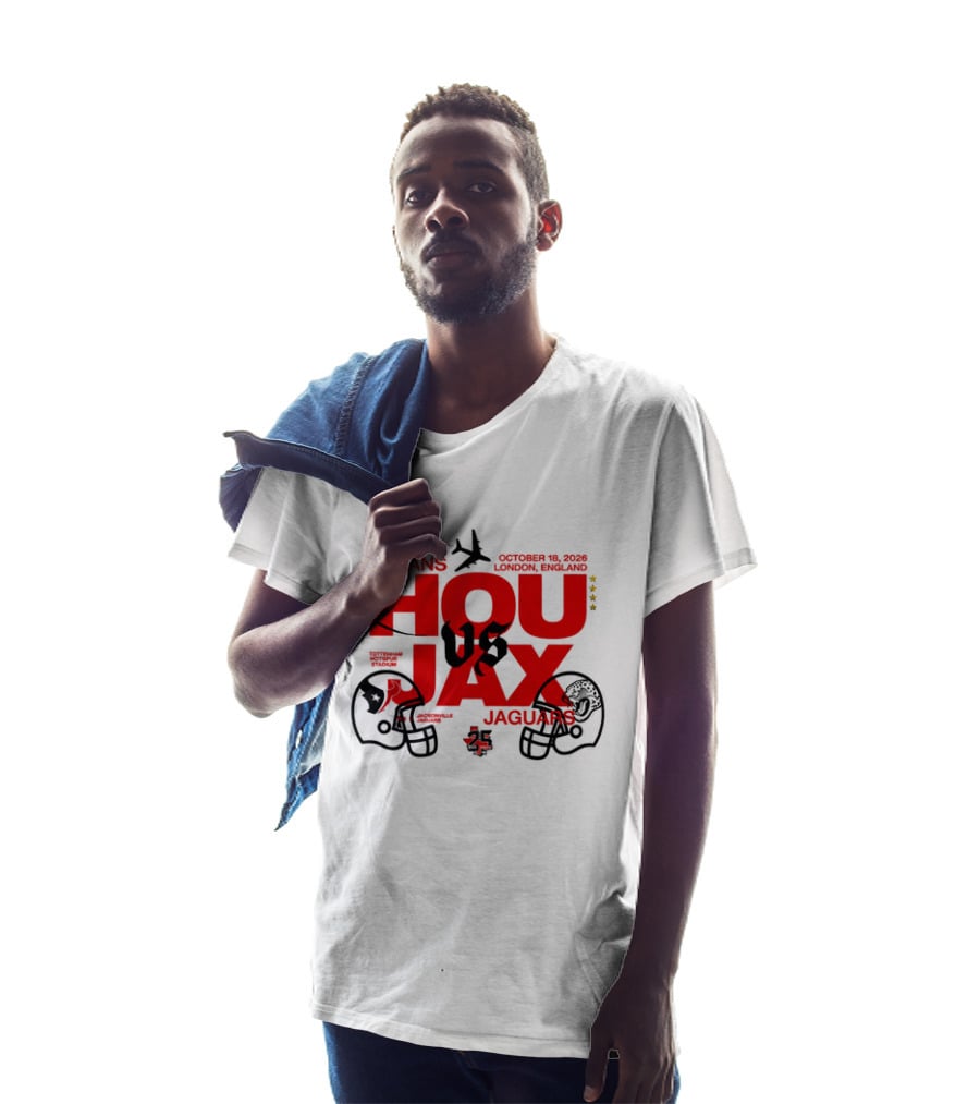 Texans Vs Jaguars London October 2023 NFL Matchup HOU JAX Helmets And Airplane T-Shirt