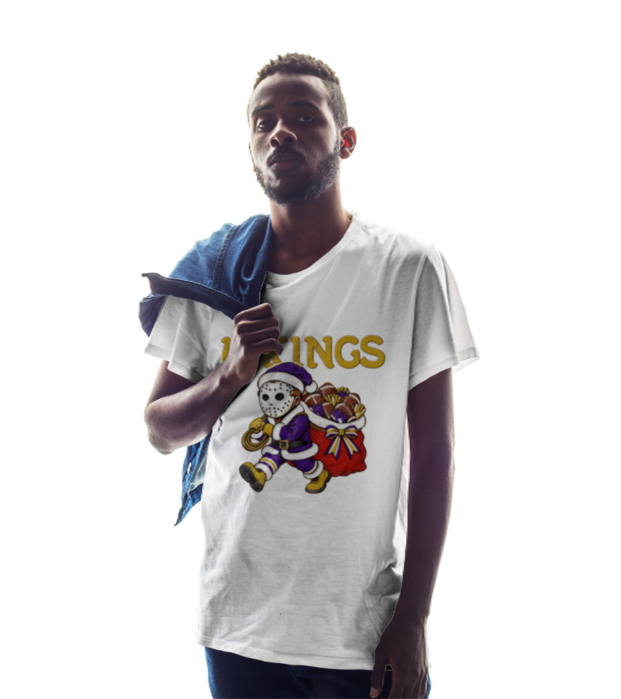 Minnesota Vikings Football Christmas Purple And Gold Santa Carrying Footballs T-Shirt