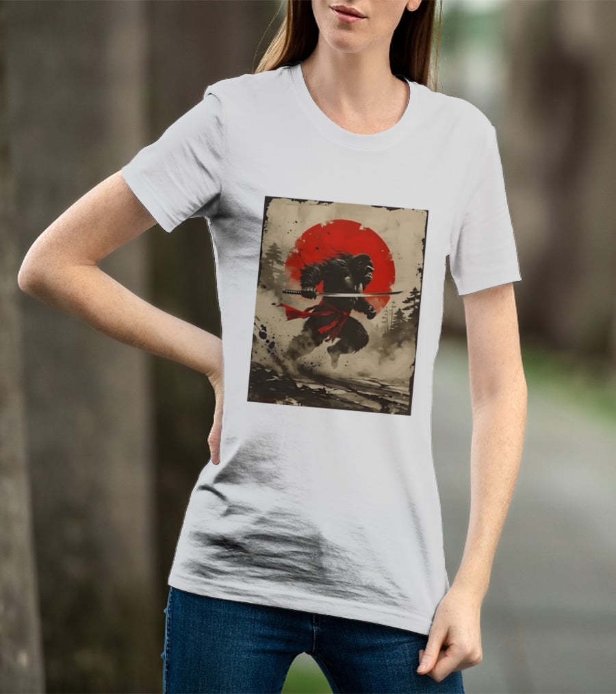 Samurai Gorilla Katana With Rising Sun T-Shirt